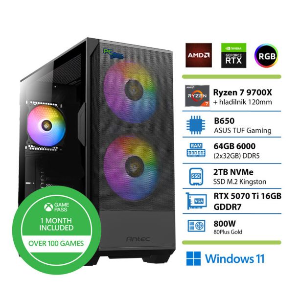 NAMIZNI RAČUNALNIK PC PLUS GAMER R7 9700X 64GB 2TB 5070TI W11 + XBOX