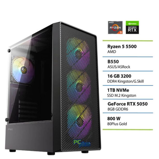 NAMIZNI RAČUNALNIK PC PLUS R5 5500 16GB 1TB RTX5050 GAMER