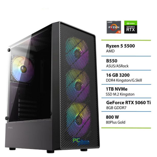 NAMIZNI RAČUNALNIK PC PLUS R5-5500 16GB RTX5060TI GAMER 8 GB 1TB