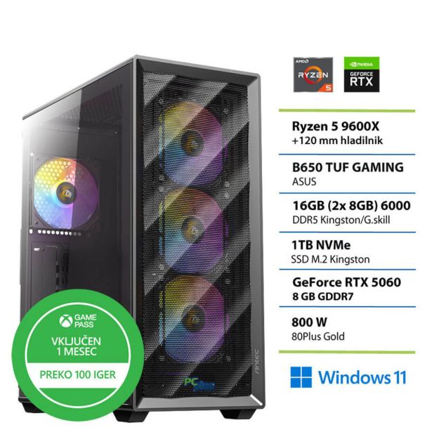 NAMIZNI RAČUNALNIK PC PLUS R5-9600X 16GB 1TB RTX5060 W11 GAMER 8 GB XBOX GP