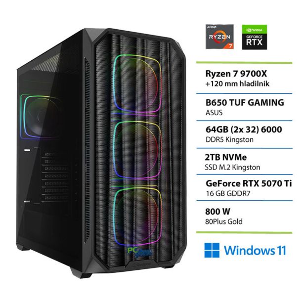 NAMIZNI RAČUNALNIK PC PLUS R79700X 64GB RTX5070TI W11 GAMER 2TB