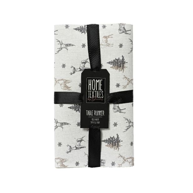 NAMIZNI TEKAČ DECORIS 30X150 CM, BOMBAŽ, BEL, SMREČICE IN JELENČKI