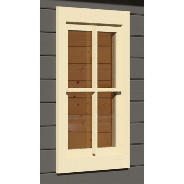 OKNO ZA LESENO HIŠKO KARIBU NAOKNICE ZA 28MM SLONOVA KOST BELA 69X79 CM