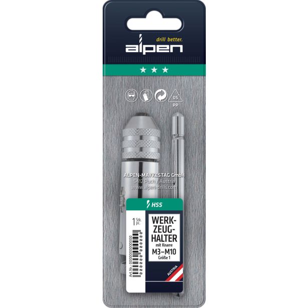 NAVOJNI SVEDER HSS DIN352 ALPEN DRŽALO ZA NAVOJNI SVEDER Z RAGLJO M3-M10