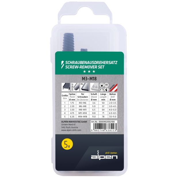 NAVOJNI SVEDER HSS DIN352 ALPEN SET ODSTRANJEVALEC VIJAKOV M3-M18 5 DELNI