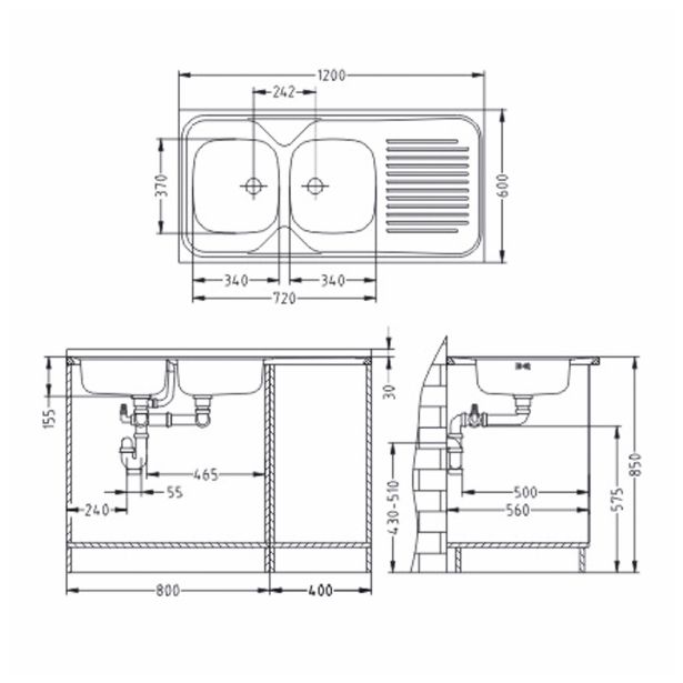 NERJAVNO POMIVALNO KORITO ALVEUS CLASSIC 100, LEVI, SATIN 1200X600 MM