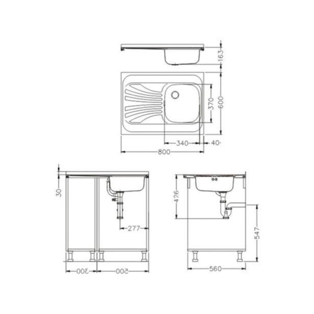 NERJAVNO POMIVALNO KORITO ALVEUS CLASSIC 30, LEINEN 800X600 MM DESNI