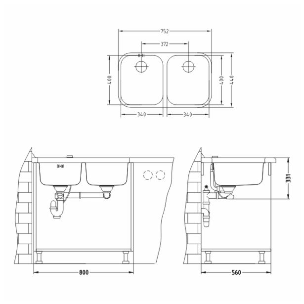NERJAVNO POMIVALNO KORITO ALVEUS DUO 30, SATIN 752X440 MM