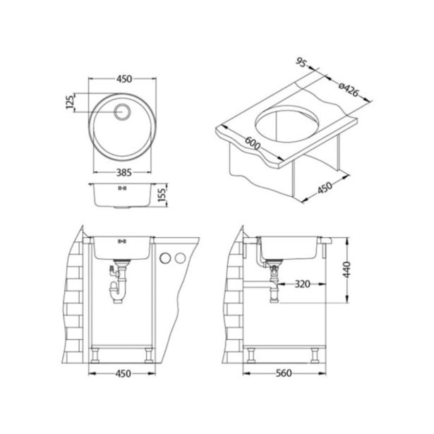 NERJAVNO POMIVALNO KORITO ALVEUS FORM 10, NAT FI 450 MM IZTOK 88.9 MM