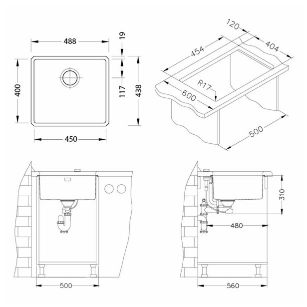 NERJAVNO POMIVALNO KORITO ALVEUS KOMBINO 40, SATIN 450X400 MM