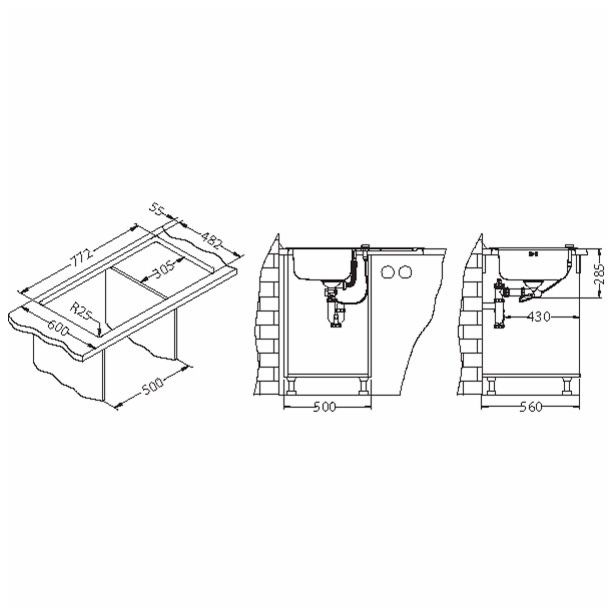 NERJAVNO POMIVALNO KORITO ALVEUS LINE 80, LEINEN 790X500 MM