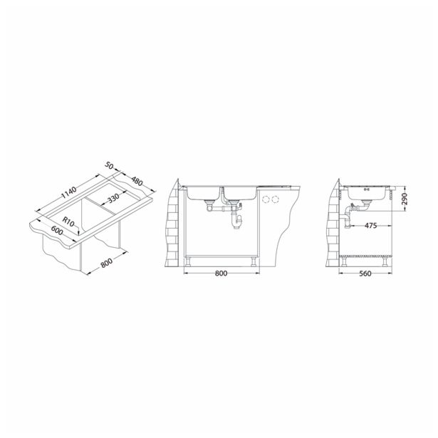 NERJAVNO POMIVALNO KORITO ALVEUS LINE MAXIM 100, SATIN 1160X500 MM