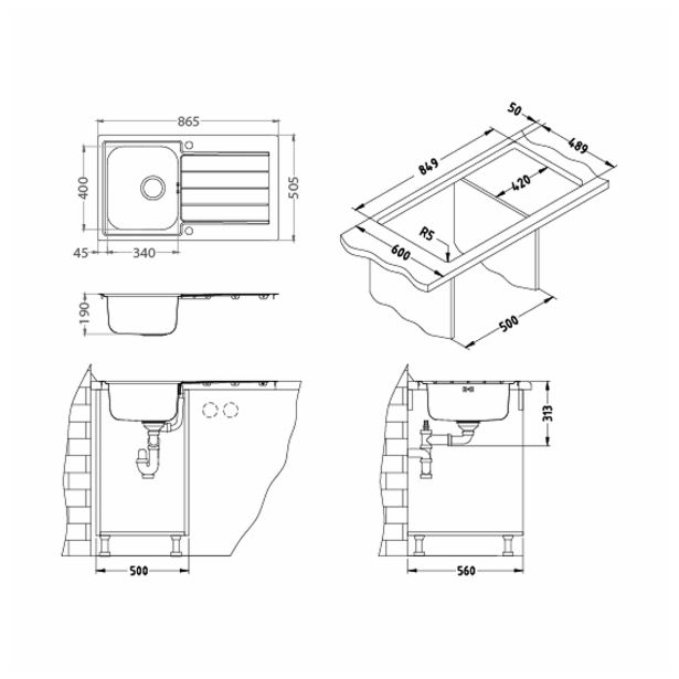 NERJAVNO POMIVALNO KORITO ALVEUS LINE MAXIM 20, SATIN 865X505 MM
