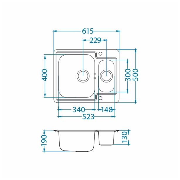 NERJAVNO POMIVALNO KORITO ALVEUS LINE MAXIM 50, SATIN 615X500 MM