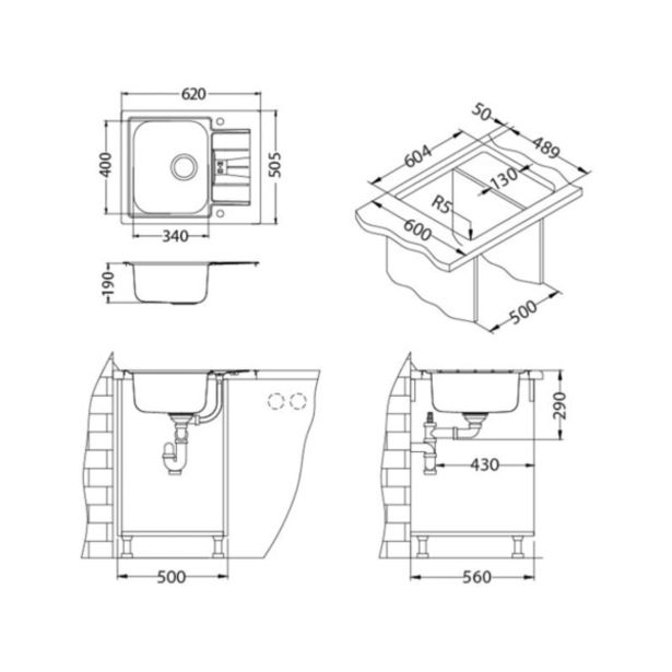 NERJAVNO POMIVALNO KORITO ALVEUS LINE MAXIM 60, SATIN 620X505 MM FS