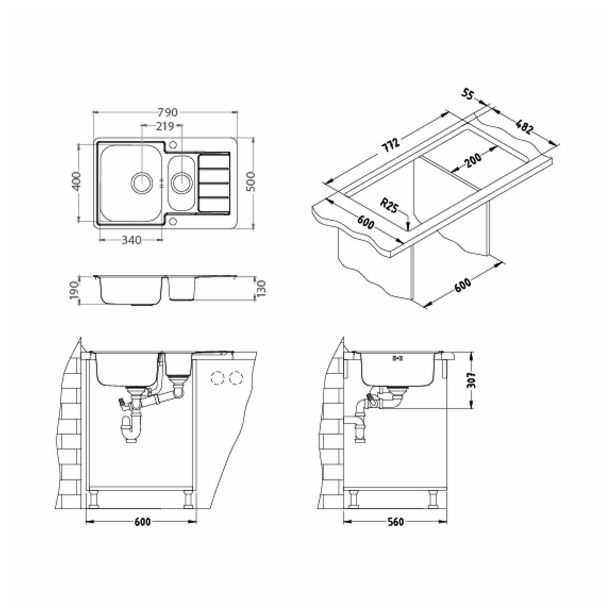 NERJAVNO POMIVALNO KORITO ALVEUS LINE MAXIM 70, SATIN 790X500 MM