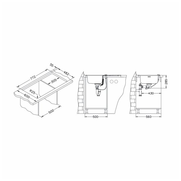 NERJAVNO POMIVALNO KORITO ALVEUS LINE MAXIM 80, SATIN 790X500 MM