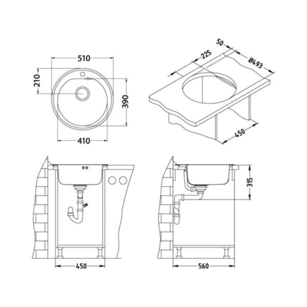 NERJAVNO POMIVALNO KORITO ALVEUS MONARCH FROM 30, COPPER FI 510 MM
