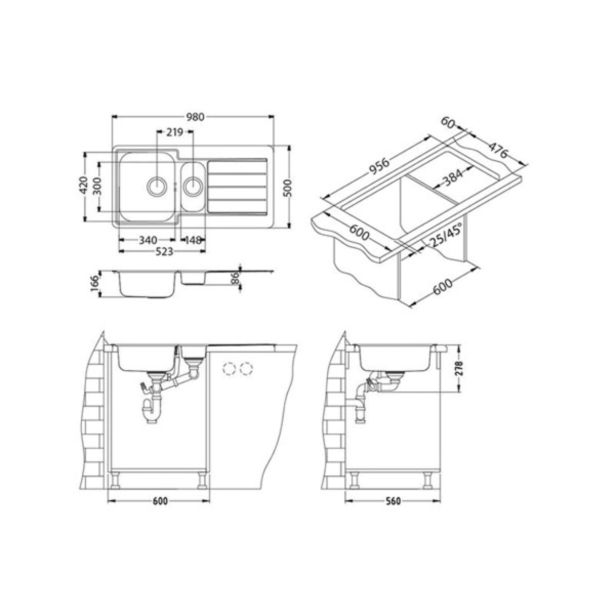 NERJAVNO POMIVALNO KORITO ALVEUS MONARCH LINE 10, BRONZE 980X500 MM