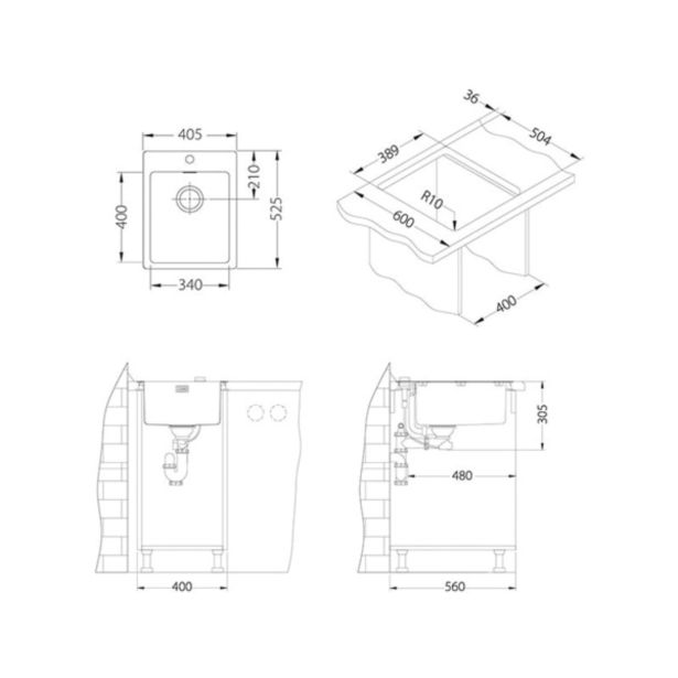 NERJAVNO POMIVALNO KORITO ALVEUS PURE UP 10, SATIN 405X525 MM