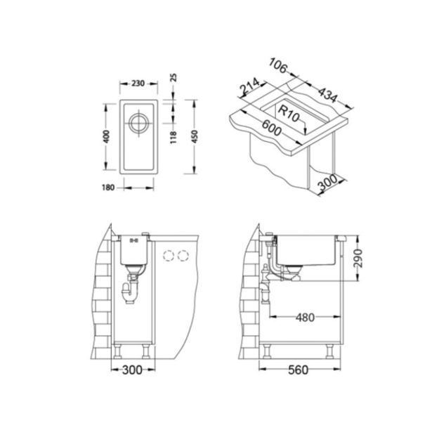 NERJAVNO POMIVALNO KORITO ALVEUS QUADRIX 10, 230X450 MM