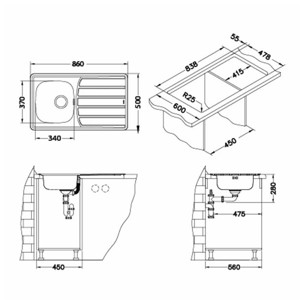 NERJAVNO POMIVALNO KORITO ALVEUS SET MERZOOM 2, SATIN ZOOM 30 + ARC 110 KROM