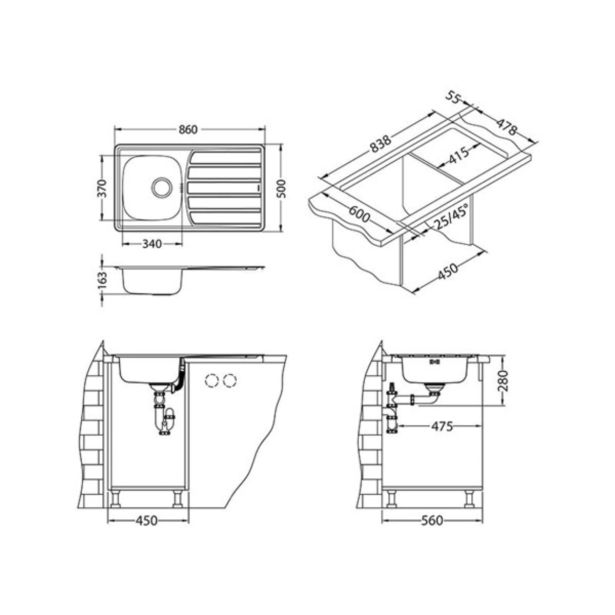 NERJAVNO POMIVALNO KORITO ALVEUS ZOOM 30, NAT 860X500 MM