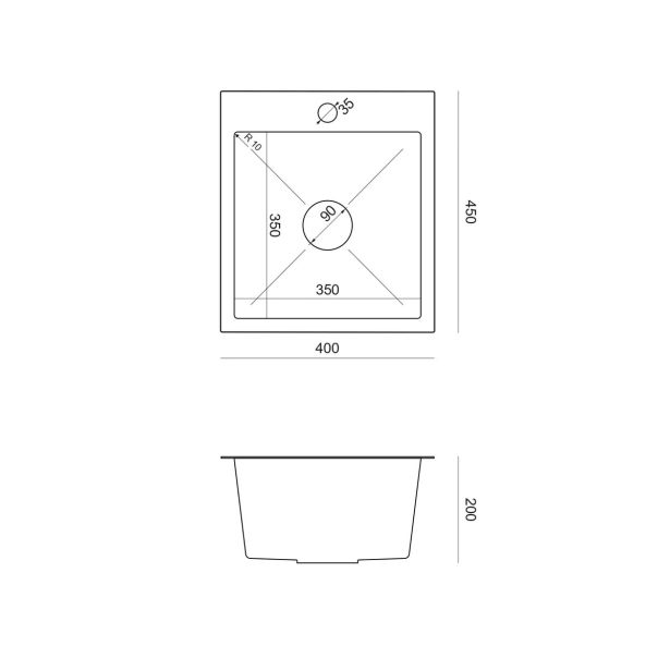 NERJAVNO POMIVALNO KORITO QUADRON LUKE 90 INOX