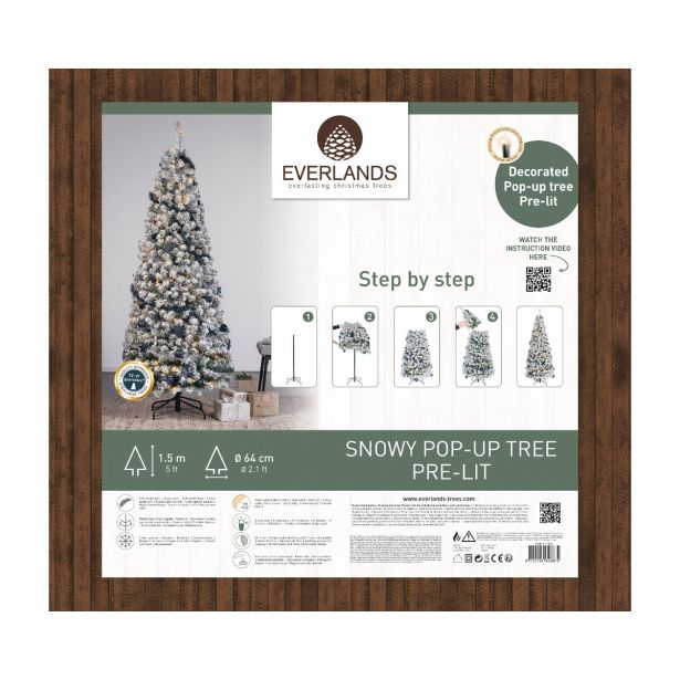 NOVOLETNA JELKA EVERLANDS 150 CM, Z LUČKAMI+OKRASKI