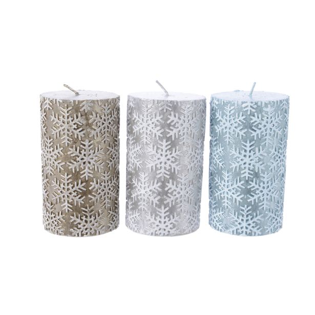 TOP SVEČA 12 CM SNEŽINKE ZLATA/SREBRNA/A.MODRA