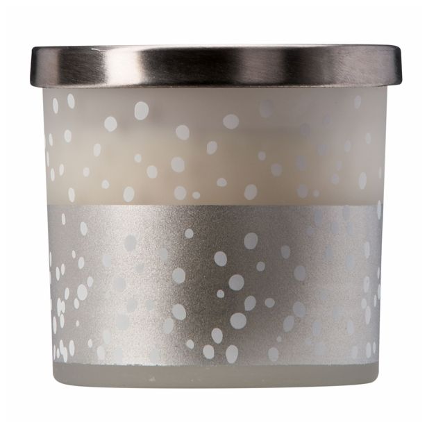 NOVOLETNA SVEČA GALA-KERZEN DIŠEČA V KOZARCU LET IT SNOW BELO SIVA