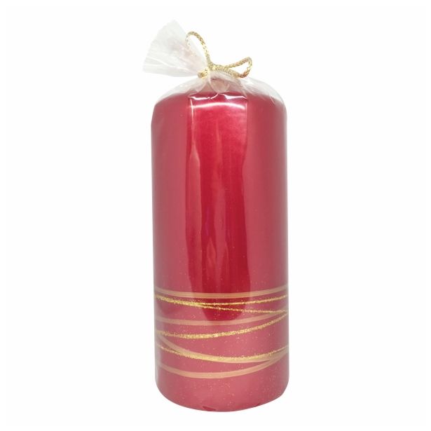 NOVOLETNA SVEČA MULLER GOLDEN RINGS TOP 60/130 MM METALIC RDEČA