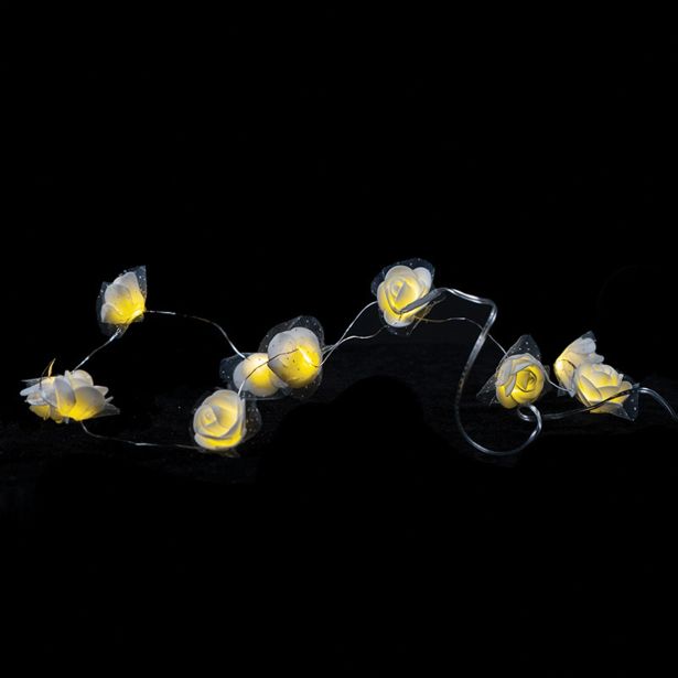 NOVOLETNE LUČKE, VERIGA - ROŽICE, 10 LED LUČK, BELE BARVE