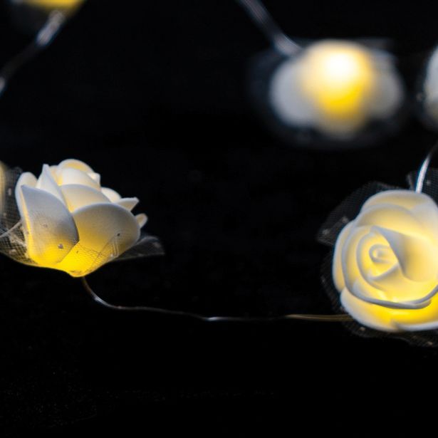 NOVOLETNE LUČKE, VERIGA - ROŽICE, 10 LED LUČK, BELE BARVE