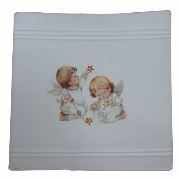 NOVOLETNI SVEČNIK GLOSSTYLE KROŽNIK 19X19 CM Z ANGELI KERAMIČNI