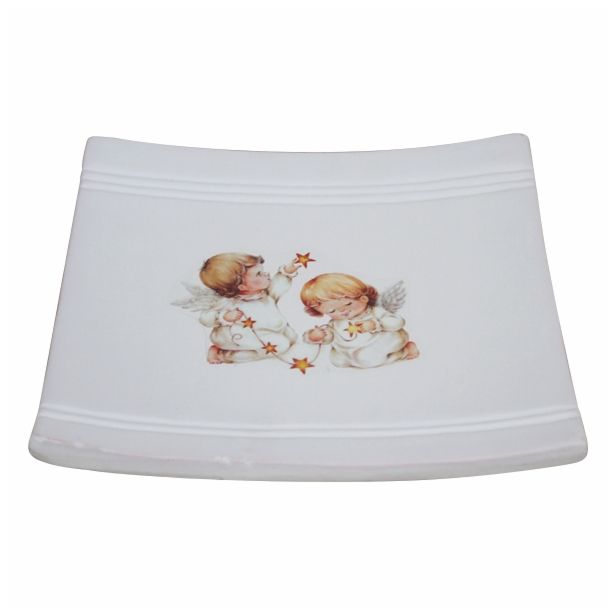 NOVOLETNI SVEČNIK GLOSSTYLE KROŽNIK 19X19 CM Z ANGELI KERAMIČNI