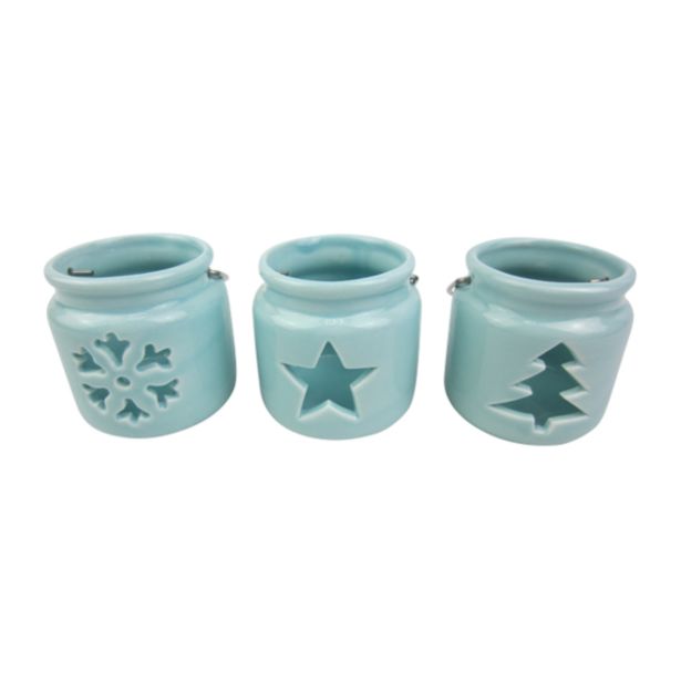 NOVOLETNI SVEČNIK GLOSSTYLE LANTERNA MODRA 7 CM SORT. PORCELAN 8.7X7.1X7 CM