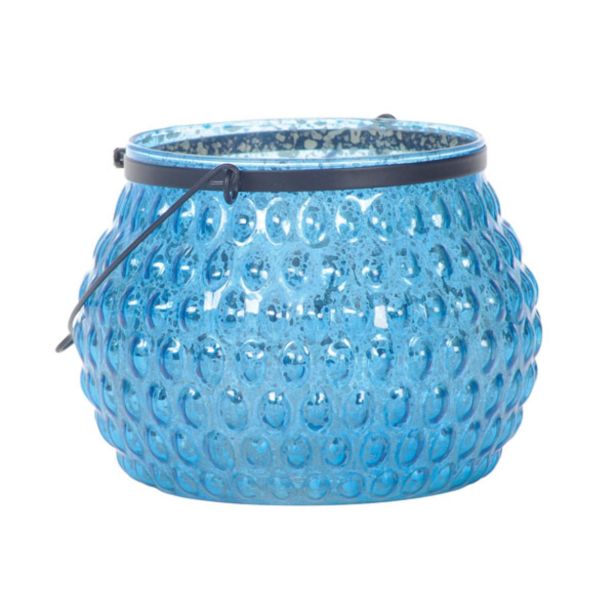 NOVOLETNI SVEČNIK GLOSSTYLE STEKLENA LANTERNA MODRA 11*9CM