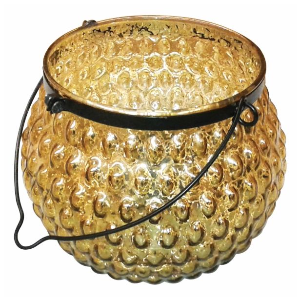 NOVOLETNI SVEČNIK GLOSSTYLE STEKLENA LANTERNA ZLATA 11*9CM