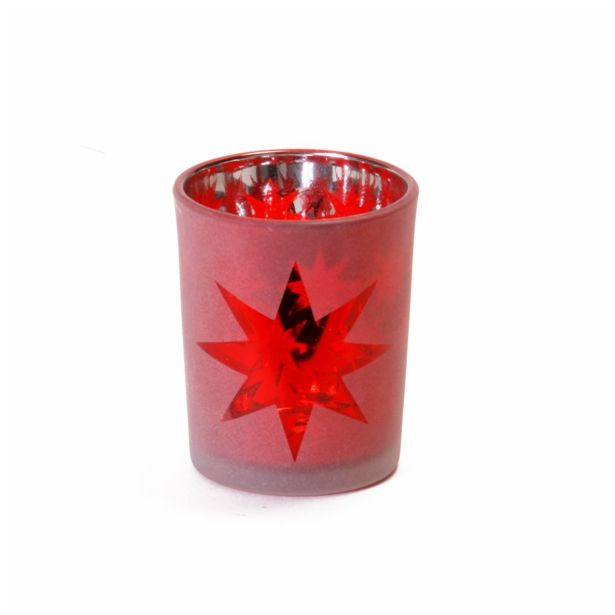 NOVOLETNI SVEČNIK R+W KOZARČEK RDEČI 4.5X6 CM STEKLENI