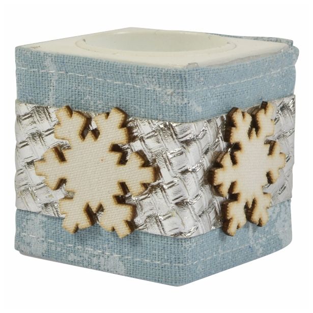 NOVOLETNI SVEČNIK R+W KVADRATNI MODRI 6X6 CM S SNEŽINKO