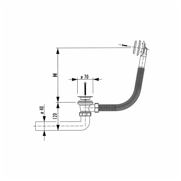 ODTOČNO-PRETOČNI VENTIL LIV 32 MM PVC ZA KOPALNO KAD BREZ SIFONA +KOLENOM