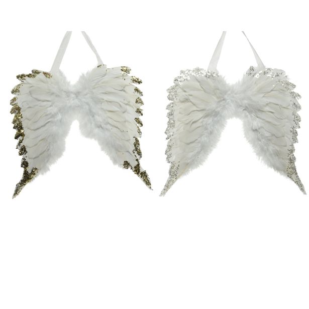 OKRASEK ZA JELKO ANGELSKA KRILA, 32X35 CM, BELE/ZLATE BARVE, SORT