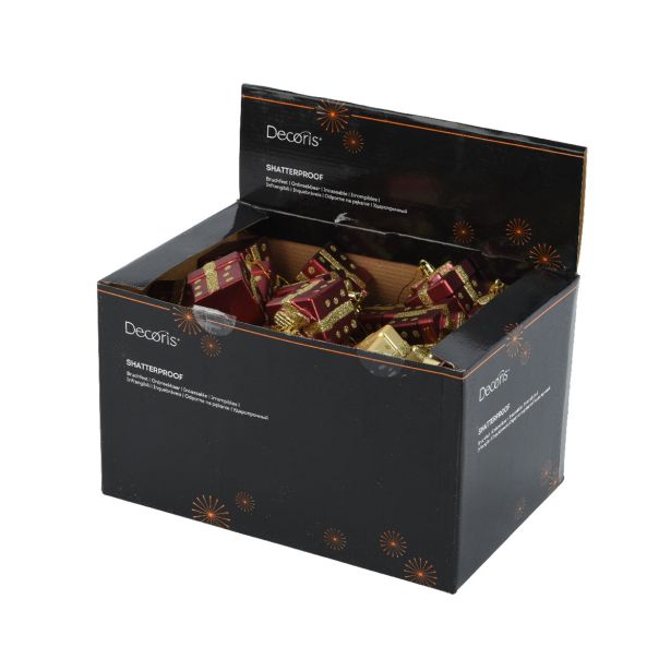 OKRASEK ZA JELKO DECORIS DARILO RDEČ, ZLAT 5X5X6.8 CM, SORTIRANO