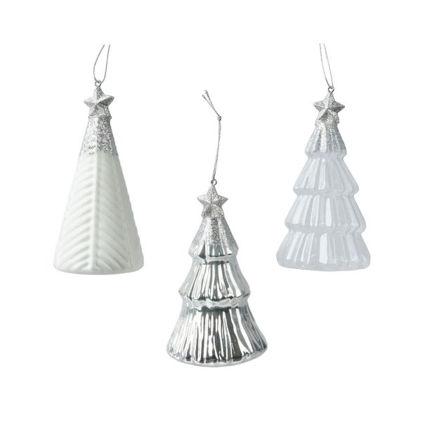 OKRASEK ZA JELKO DECORIS JELKA, STEKLO, BELA 6.7X12.6 CM, SORTIRANO