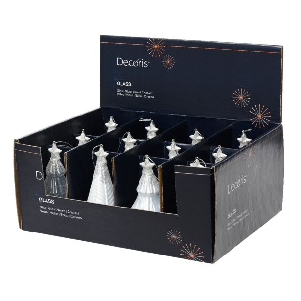OKRASEK ZA JELKO DECORIS JELKA, STEKLO, BELA 6.7X12.6 CM, SORTIRANO