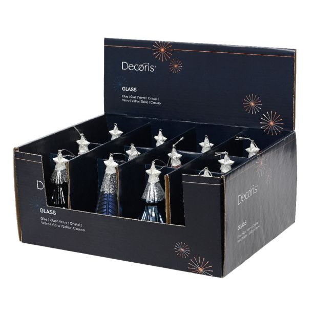 OKRASEK ZA JELKO DECORIS JELKA, STEKLO, MODRA 6.7X12.6 CM, SORTIRANO