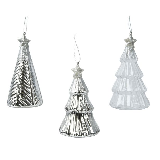OKRASEK ZA JELKO DECORIS JELKA, STEKLO, SREBRNA 6.7X12.6 CM, SORTIRANO