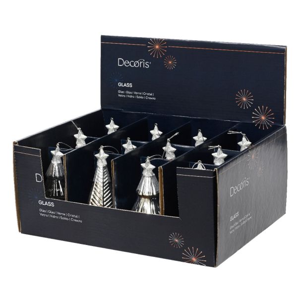 OKRASEK ZA JELKO DECORIS JELKA, STEKLO, SREBRNA 6.7X12.6 CM, SORTIRANO