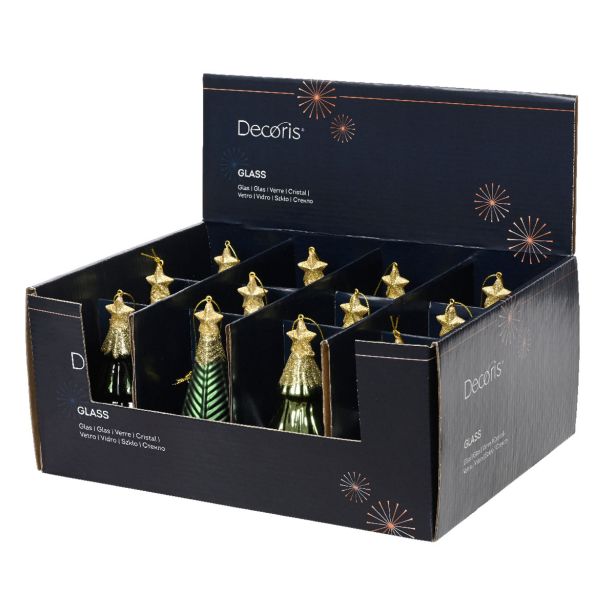 OKRASEK ZA JELKO DECORIS JELKA, STEKLO, ZELENA 6.7X12.6 CM, SORTIRANO